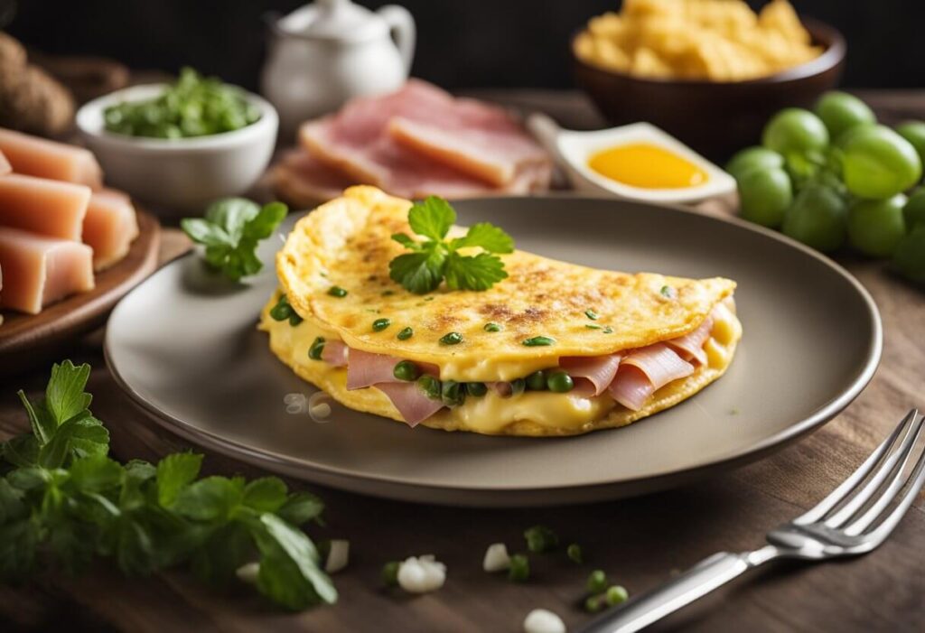 Receita cetogênica: Omelete com queijo e presunto.